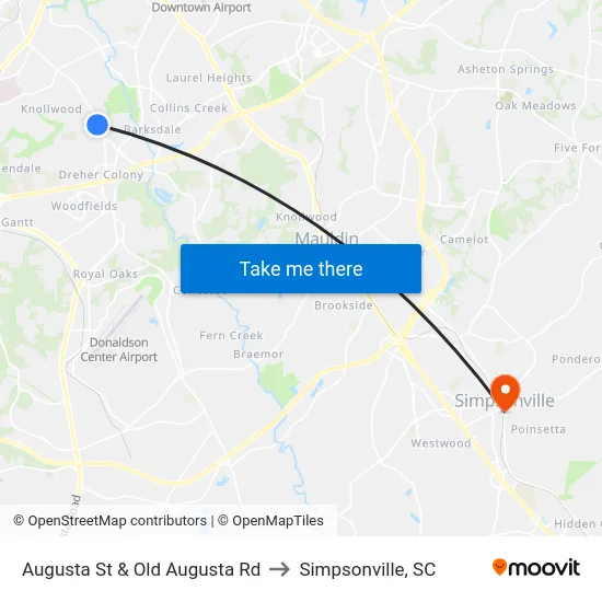 Augusta St & Old Augusta Rd to Simpsonville, SC map