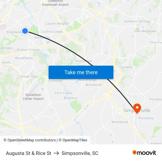 Augusta St & Rice St to Simpsonville, SC map
