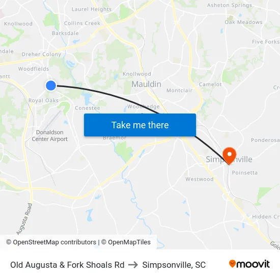 Old Augusta & Fork Shoals Rd to Simpsonville, SC map
