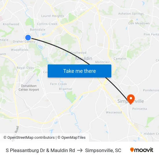 S Pleasantburg Dr & Mauldin Rd to Simpsonville, SC map