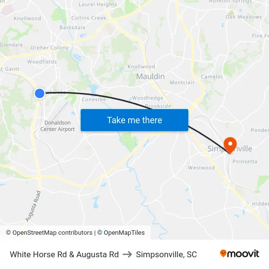 White Horse Rd & Augusta Rd to Simpsonville, SC map