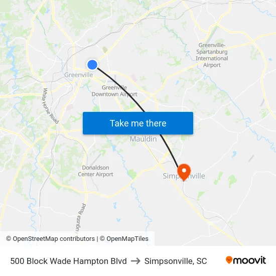 500 Block Wade Hampton Blvd to Simpsonville, SC map