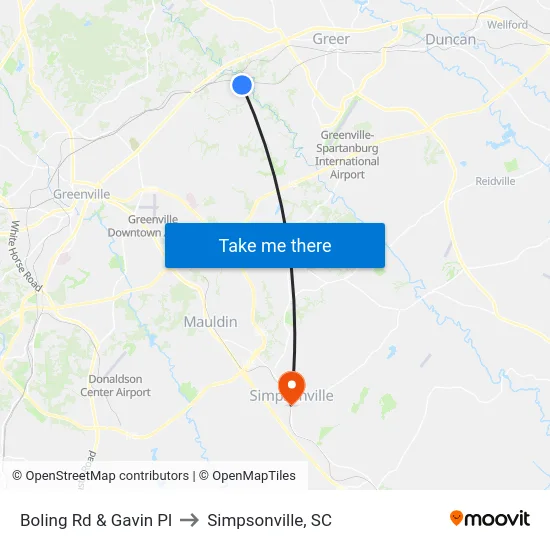 Boling Rd & Gavin Pl to Simpsonville, SC map