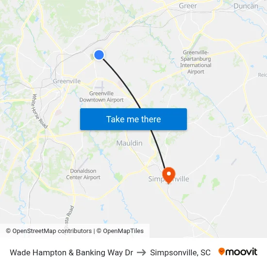 Wade Hampton & Banking Way Dr to Simpsonville, SC map