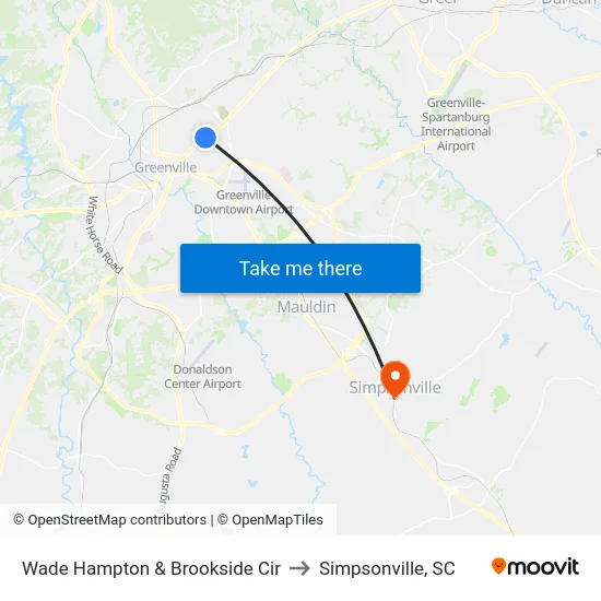 Wade Hampton & Brookside Cir to Simpsonville, SC map