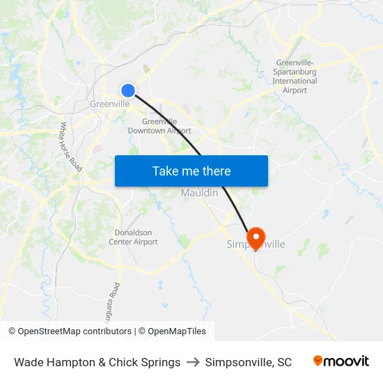 Wade Hampton & Chick Springs to Simpsonville, SC map