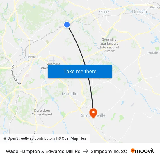 Wade Hampton & Edwards Mill Rd to Simpsonville, SC map