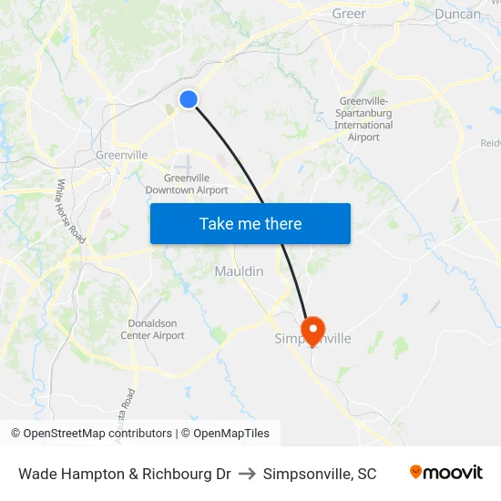 Wade Hampton & Richbourg Dr to Simpsonville, SC map