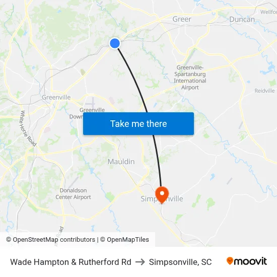 Wade Hampton & Rutherford Rd to Simpsonville, SC map
