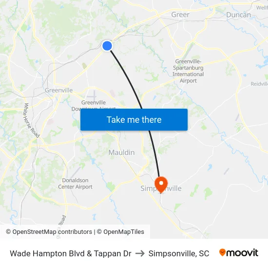 Wade Hampton Blvd & Tappan Dr to Simpsonville, SC map