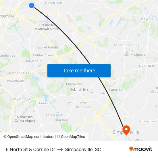 E North St & Corrine Dr to Simpsonville, SC map