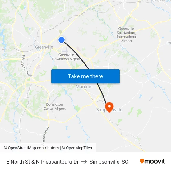 E North St & N Pleasantburg Dr to Simpsonville, SC map