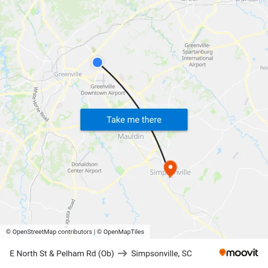 E North St & Pelham Rd (Ob) to Simpsonville, SC map