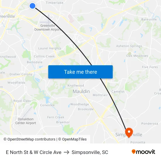 E North St & W Circle Ave to Simpsonville, SC map