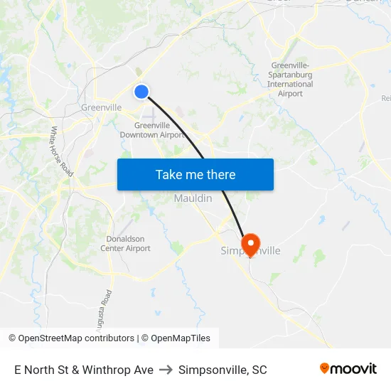 E North St & Winthrop Ave to Simpsonville, SC map