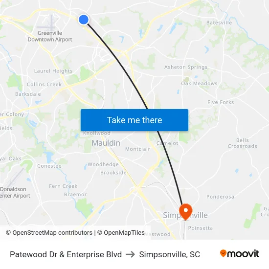 Patewood Dr & Enterprise Blvd to Simpsonville, SC map