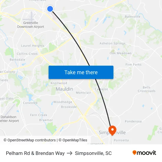 Pelham Rd & Brendan Way to Simpsonville, SC map