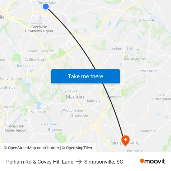 Pelham Rd & Covey Hill Lane to Simpsonville, SC map