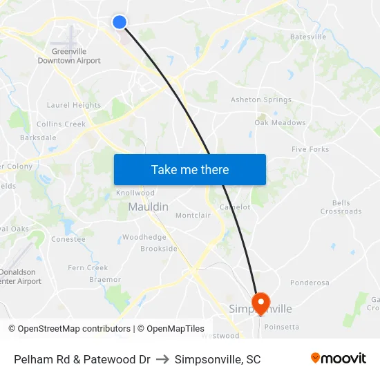 Pelham Rd & Patewood Dr to Simpsonville, SC map