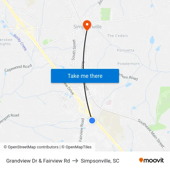 Grandview Dr & Fairview Rd to Simpsonville, SC map
