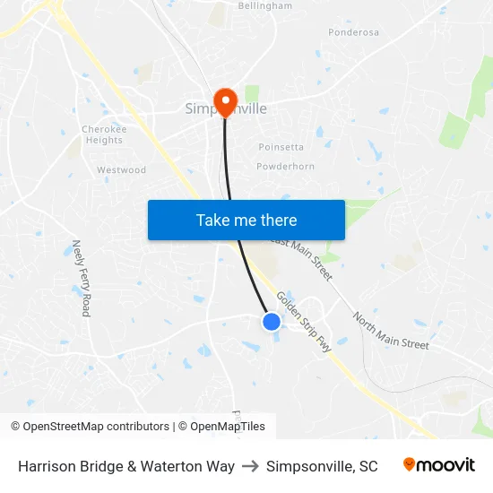 Harrison Bridge & Waterton Way to Simpsonville, SC map