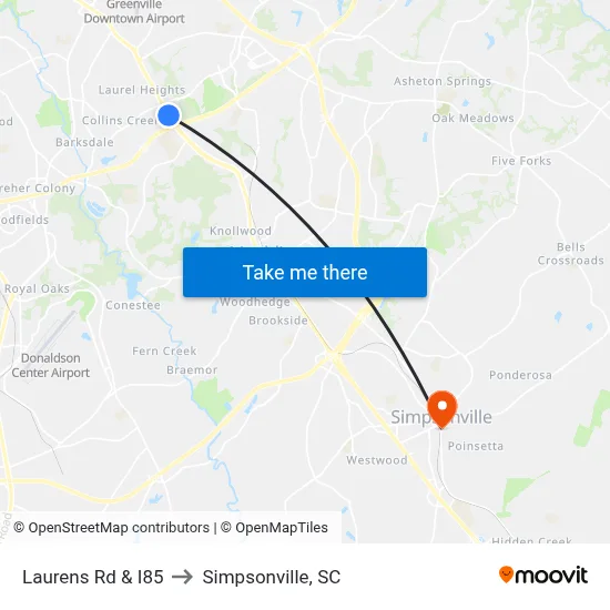 Laurens Rd & I85 to Simpsonville, SC map