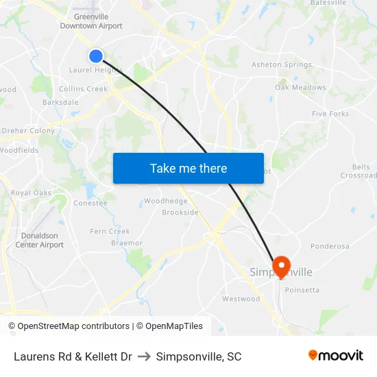 Laurens Rd & Kellett Dr to Simpsonville, SC map