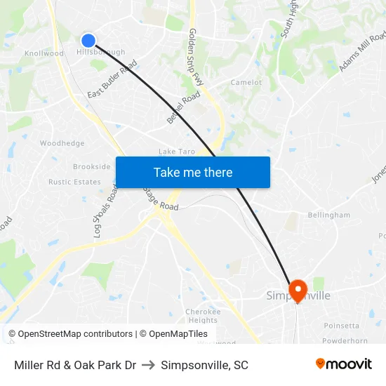 Miller Rd & Oak Park Dr to Simpsonville, SC map