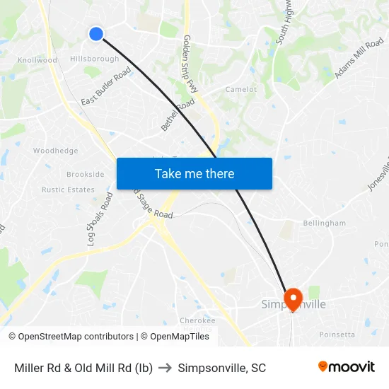 Miller Rd & Old Mill Rd (Ib) to Simpsonville, SC map