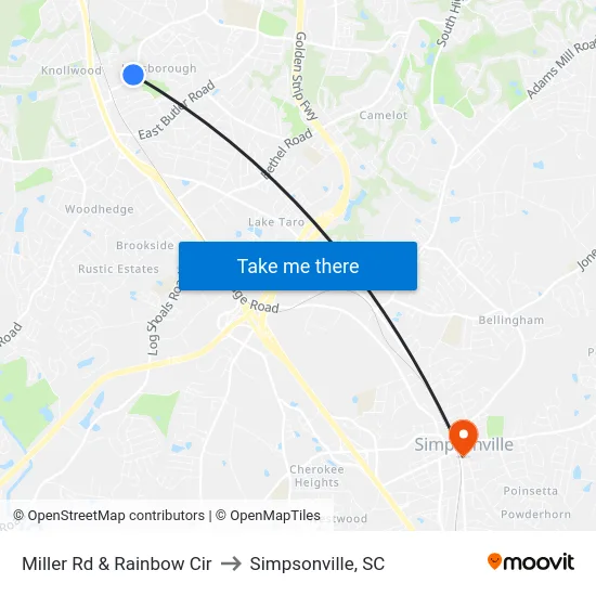 Miller Rd & Rainbow Cir to Simpsonville, SC map