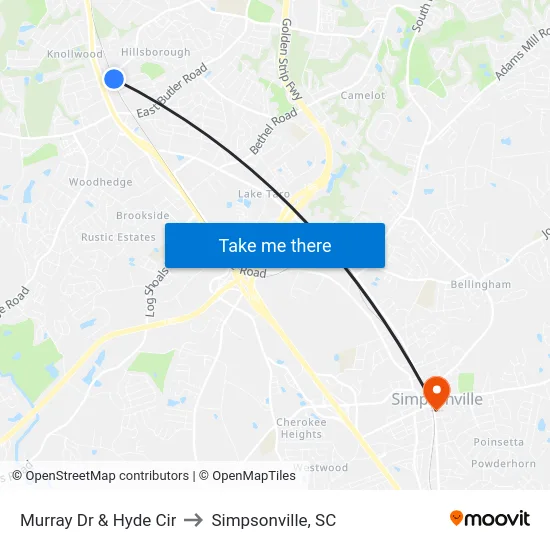 Murray Dr & Hyde Cir to Simpsonville, SC map