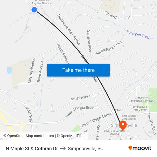 N Maple St & Cothran Dr to Simpsonville, SC map