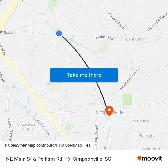 NE Main St & Pelham Rd to Simpsonville, SC map