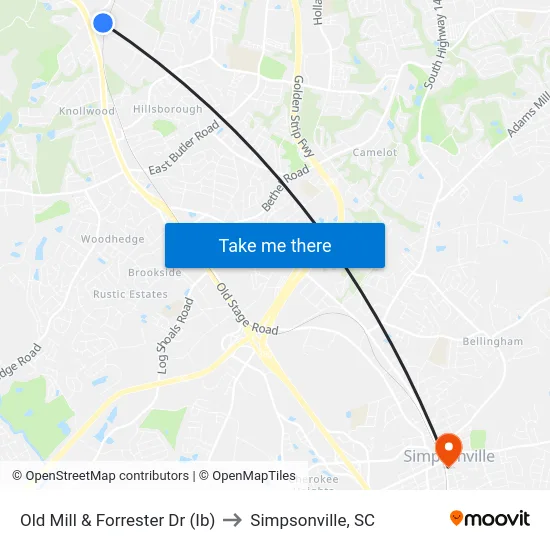 Old Mill & Forrester Dr (Ib) to Simpsonville, SC map