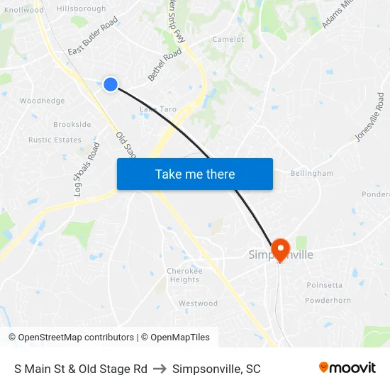 S Main St & Old Stage Rd to Simpsonville, SC map