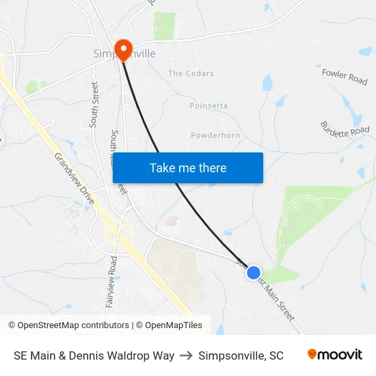 SE Main & Dennis Waldrop Way to Simpsonville, SC map
