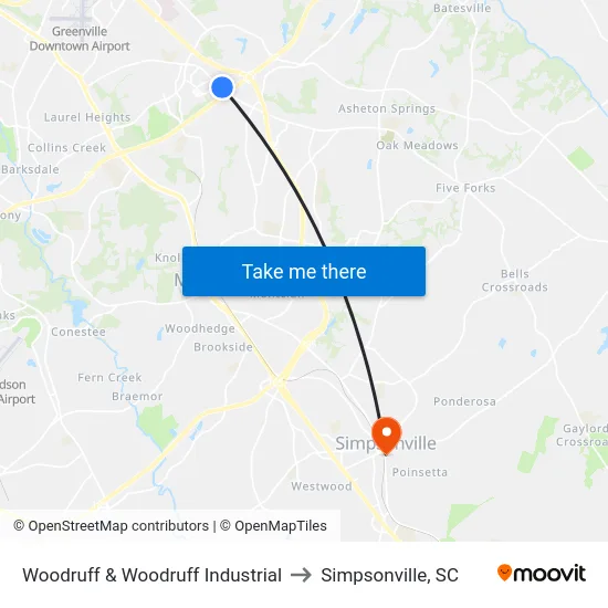 Woodruff & Woodruff Industrial to Simpsonville, SC map