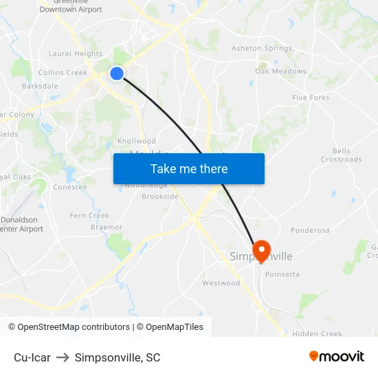 Cu-Icar to Simpsonville, SC map