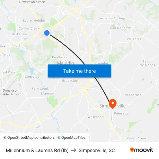 Millennium & Laurens Rd (Ib) to Simpsonville, SC map