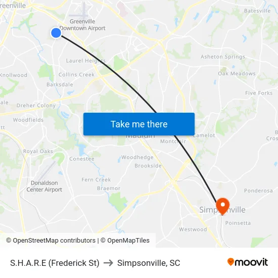 S.H.A.R.E (Frederick St) to Simpsonville, SC map