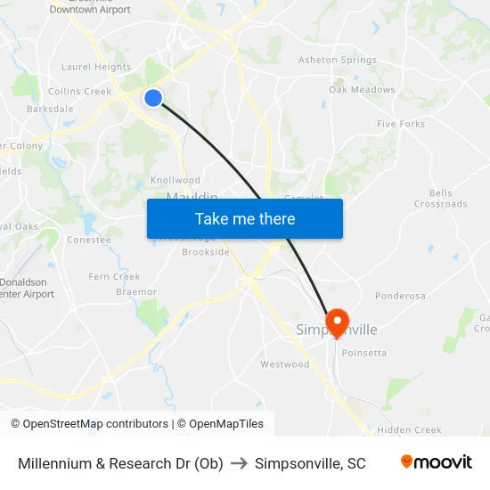 Millennium & Research Dr (Ob) to Simpsonville, SC map