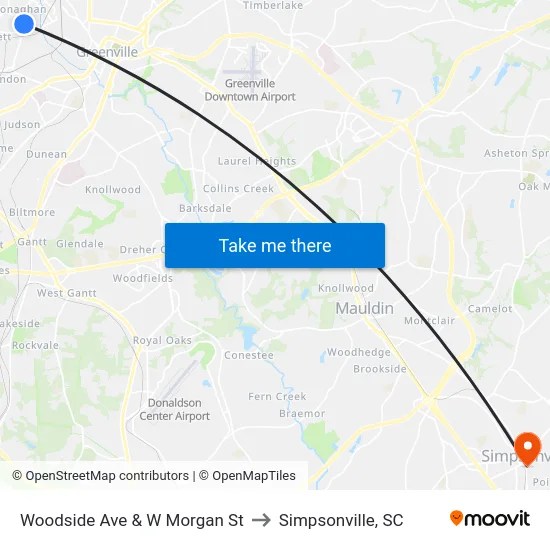 Woodside Ave & W Morgan St to Simpsonville, SC map