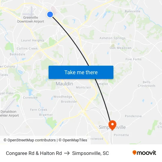 Congaree Rd & Halton Rd to Simpsonville, SC map