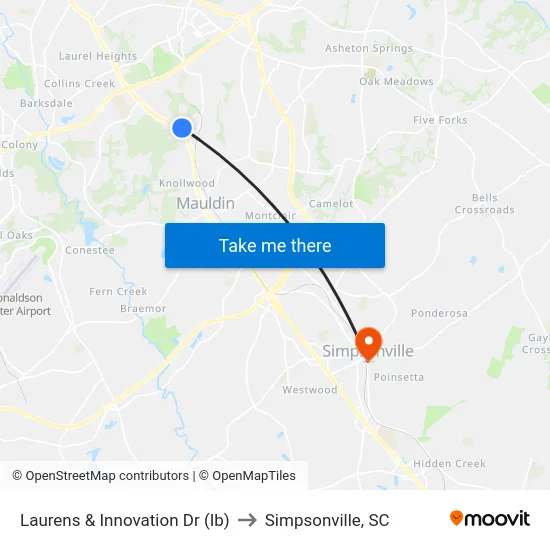 Laurens & Innovation Dr (Ib) to Simpsonville, SC map