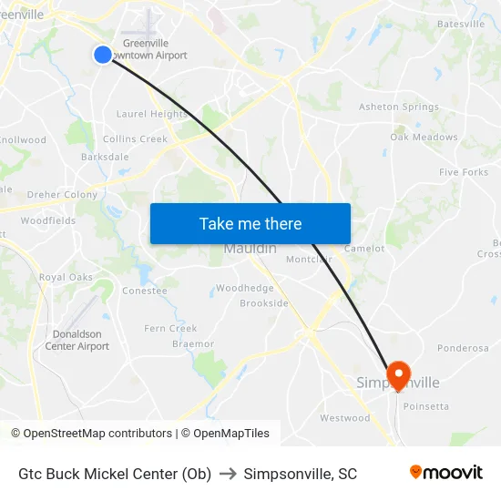 Gtc Buck Mickel Center (Ob) to Simpsonville, SC map