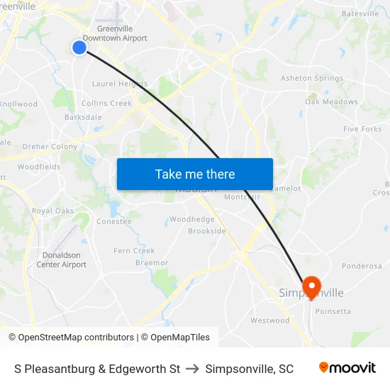 S Pleasantburg & Edgeworth St to Simpsonville, SC map