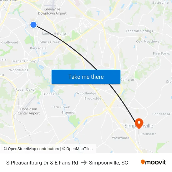 S Pleasantburg Dr & E Faris Rd to Simpsonville, SC map