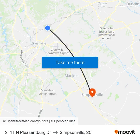 2111 N Pleasantburg Dr to Simpsonville, SC map