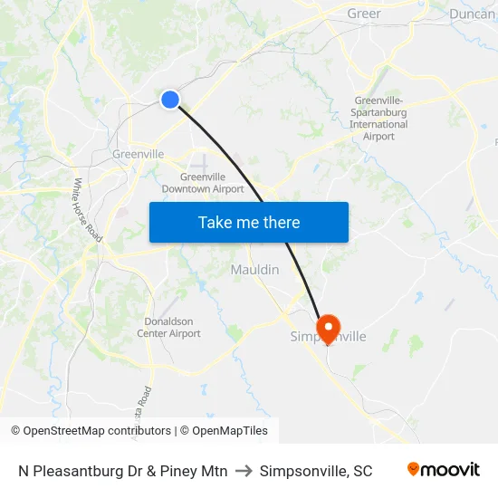 N Pleasantburg Dr & Piney Mtn to Simpsonville, SC map