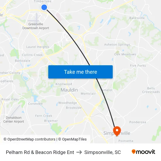 Pelham Rd & Beacon Ridge Ent to Simpsonville, SC map